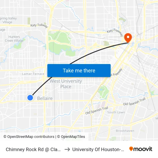 Chimney Rock Rd @ Clarewood Dr to University Of Houston-Downtown map