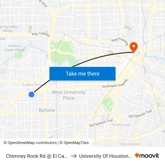 Chimney Rock Rd @ El Camino Del Rey to University Of Houston-Downtown map