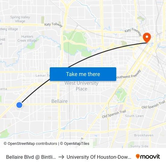 Bellaire Blvd @ Bintliff Dr to University Of Houston-Downtown map
