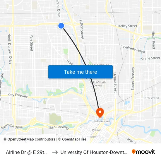 Airline Dr @ E 29th St to University Of Houston-Downtown map