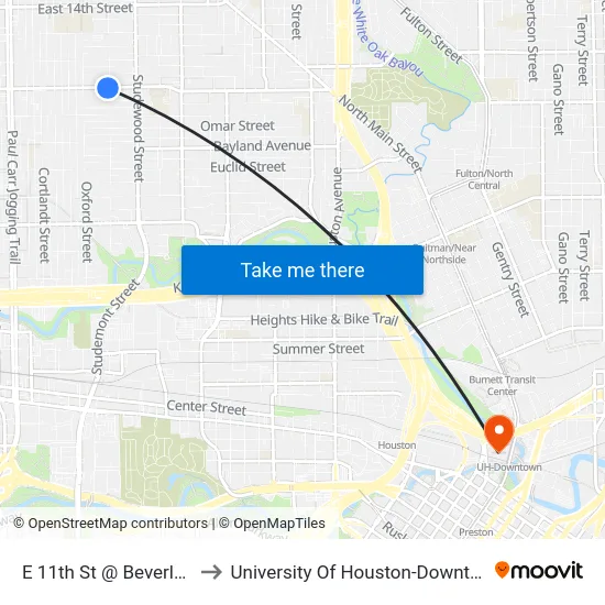 E 11th St @ Beverly St to University Of Houston-Downtown map