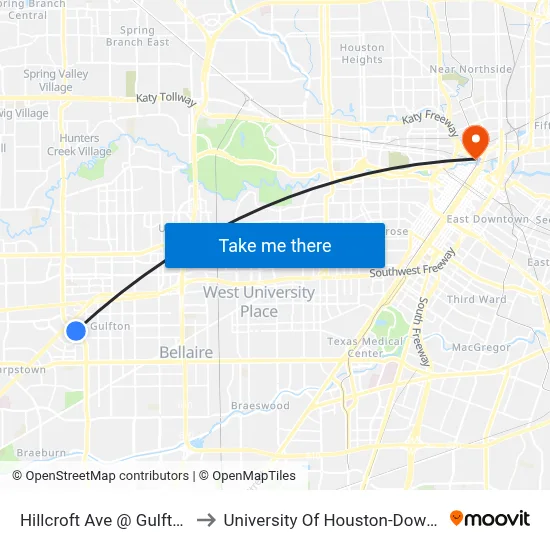 Hillcroft Ave @ Gulfton Dr to University Of Houston-Downtown map