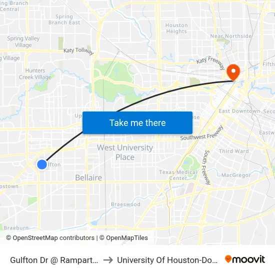 Gulfton Dr @ Rampart St MB to University Of Houston-Downtown map