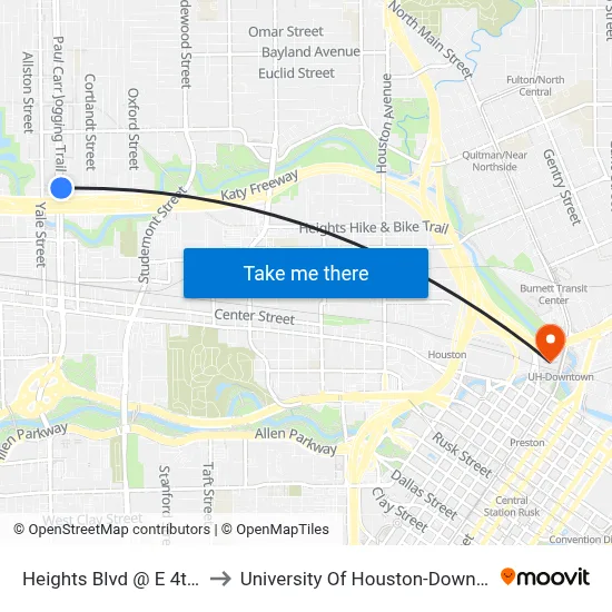 Heights Blvd @ E 4th St to University Of Houston-Downtown map