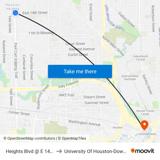 Heights Blvd @ E 14th St to University Of Houston-Downtown map