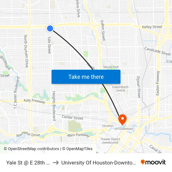 Yale St @ E 28th St to University Of Houston-Downtown map