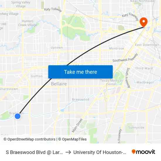 S Braeswood Blvd @ Larkwood Dr to University Of Houston-Downtown map