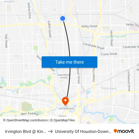 Irvington Blvd @ King St to University Of Houston-Downtown map