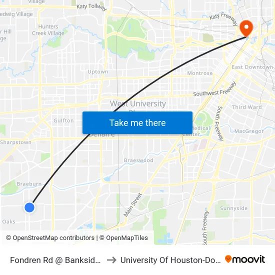 Fondren Rd @ Bankside Dr MB to University Of Houston-Downtown map