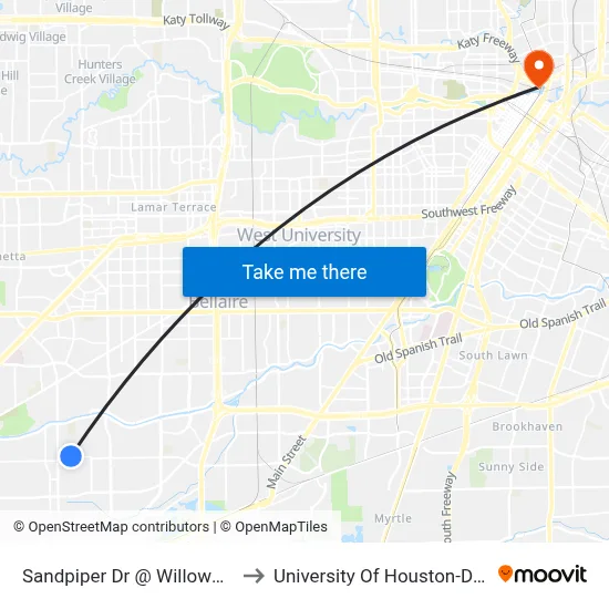 Sandpiper Dr @ Willowbend Blvd to University Of Houston-Downtown map