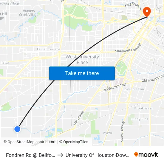 Fondren Rd @ Bellfort St to University Of Houston-Downtown map