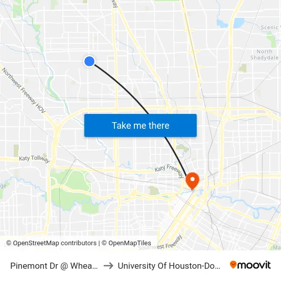 Pinemont Dr @ Wheatley St to University Of Houston-Downtown map