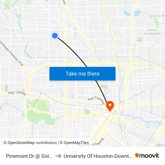 Pinemont Dr @ Golf Dr to University Of Houston-Downtown map