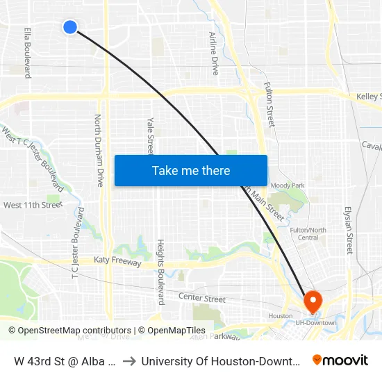 W 43rd St @ Alba Rd to University Of Houston-Downtown map
