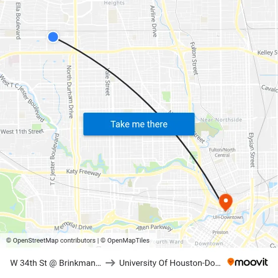 W 34th St @ Brinkman St MB to University Of Houston-Downtown map