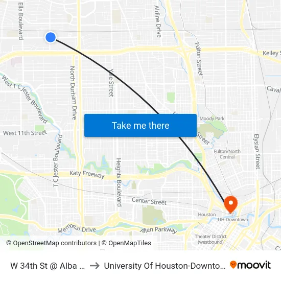 W 34th St @ Alba Rd to University Of Houston-Downtown map