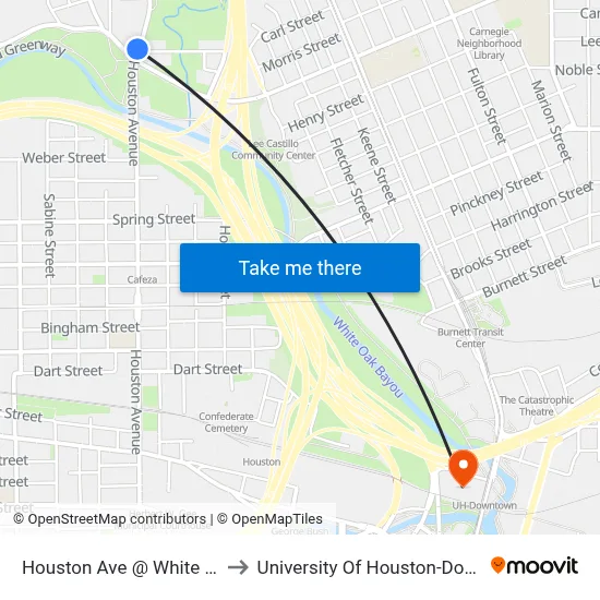 Houston Ave @ White Oak Dr to University Of Houston-Downtown map