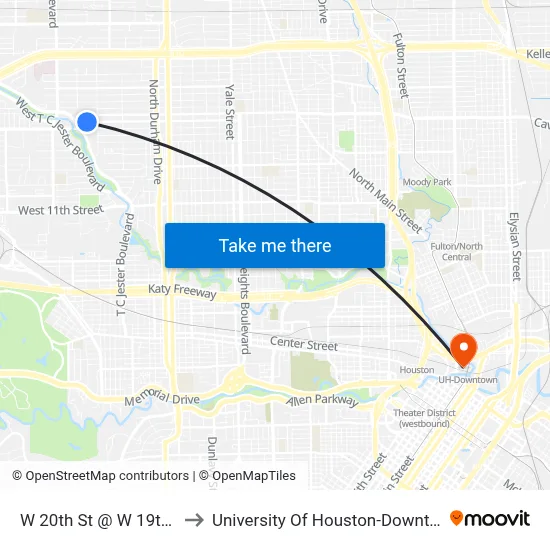 W 20th St @ W 19th St to University Of Houston-Downtown map