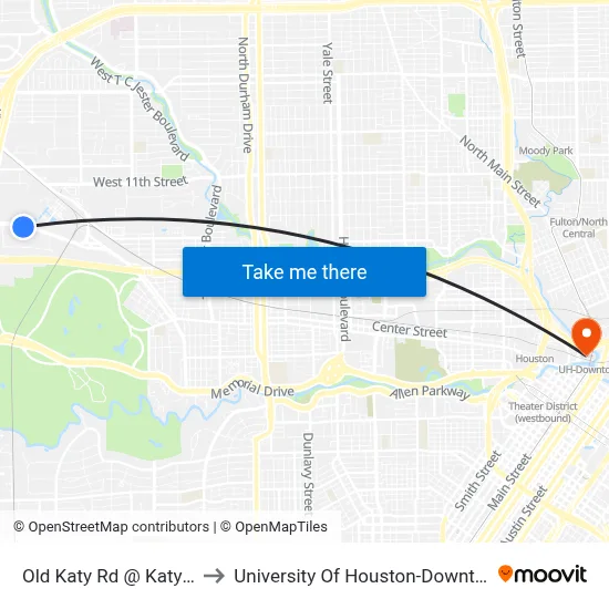 Old Katy Rd @ Katy Rd to University Of Houston-Downtown map