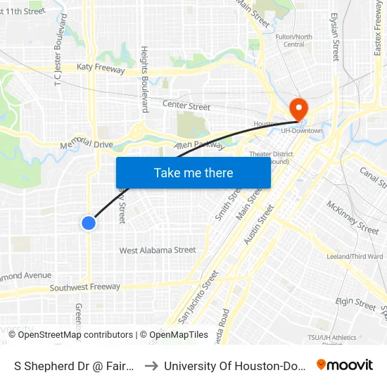 S Shepherd Dr @ Fairview St to University Of Houston-Downtown map