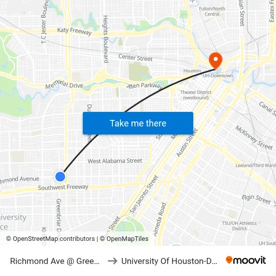 Richmond Ave @ Greenbriar Dr to University Of Houston-Downtown map