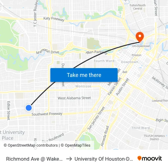 Richmond Ave @ Wakeforest St to University Of Houston-Downtown map