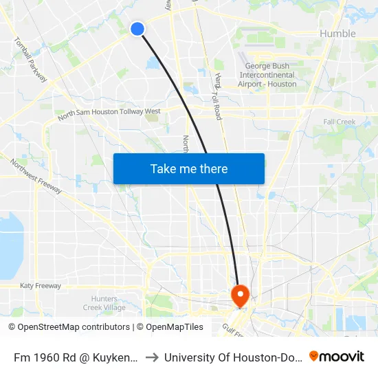 Fm 1960 Rd @ Kuykendahl Rd to University Of Houston-Downtown map