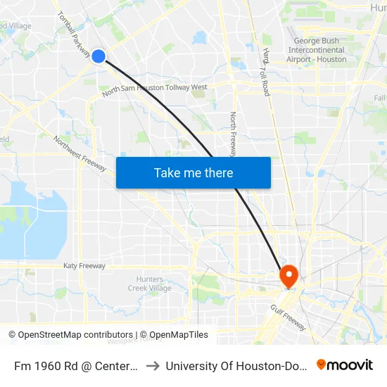 Fm 1960 Rd @ Centerfield Dr to University Of Houston-Downtown map
