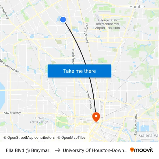 Ella Blvd @ Braymark Dr to University Of Houston-Downtown map