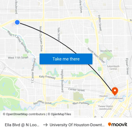 Ella Blvd @ N Loop W to University Of Houston-Downtown map
