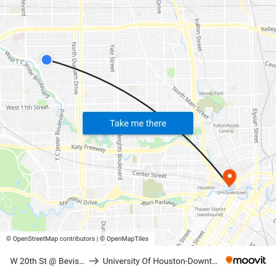 W 20th St @ Bevis St to University Of Houston-Downtown map