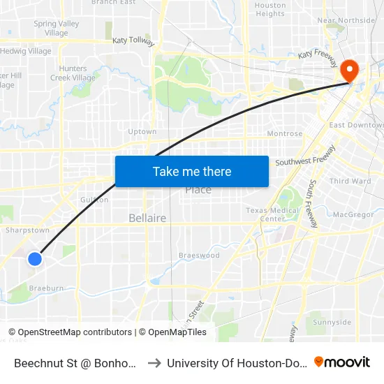 Beechnut St @ Bonhomme Rd to University Of Houston-Downtown map