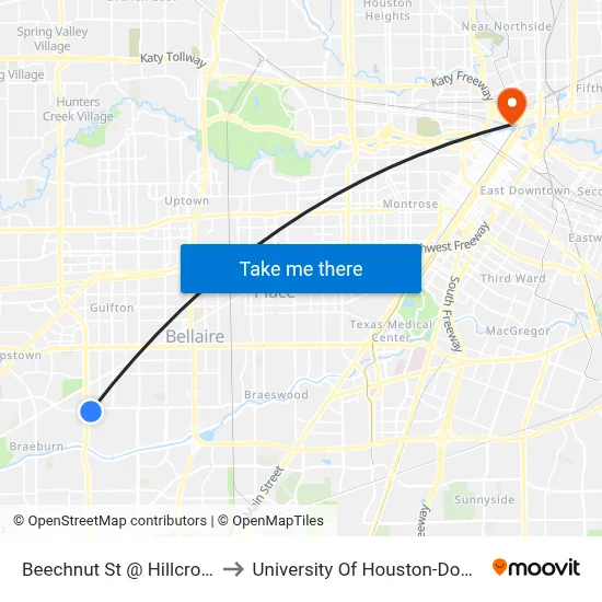 Beechnut St @ Hillcroft Ave to University Of Houston-Downtown map