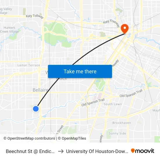 Beechnut St @ Endicott Ln to University Of Houston-Downtown map