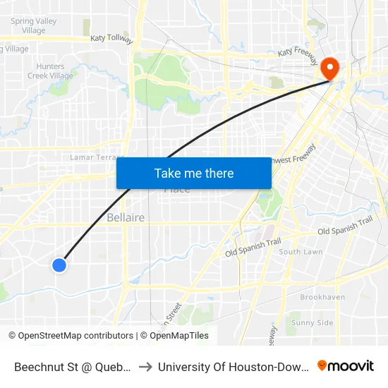 Beechnut St @ Quebec Dr to University Of Houston-Downtown map