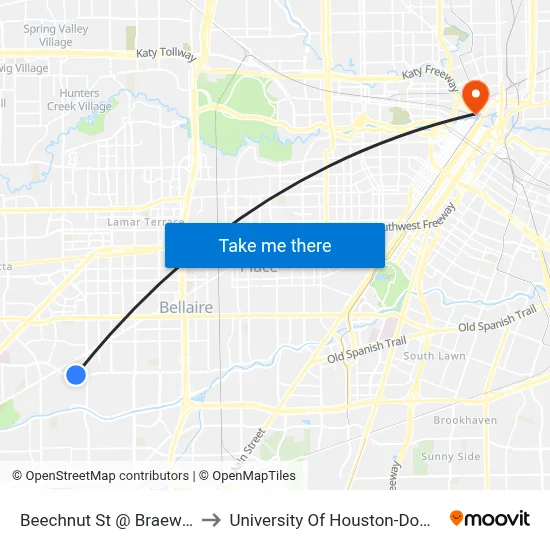 Beechnut St @ Braewick Dr to University Of Houston-Downtown map