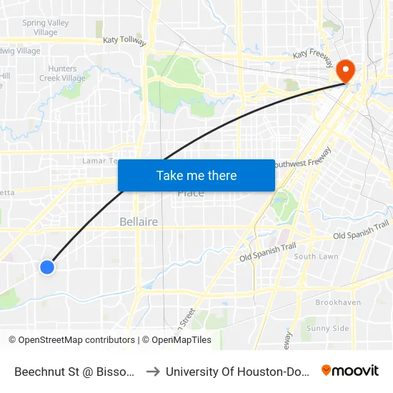 Beechnut St @ Bissonnet St to University Of Houston-Downtown map