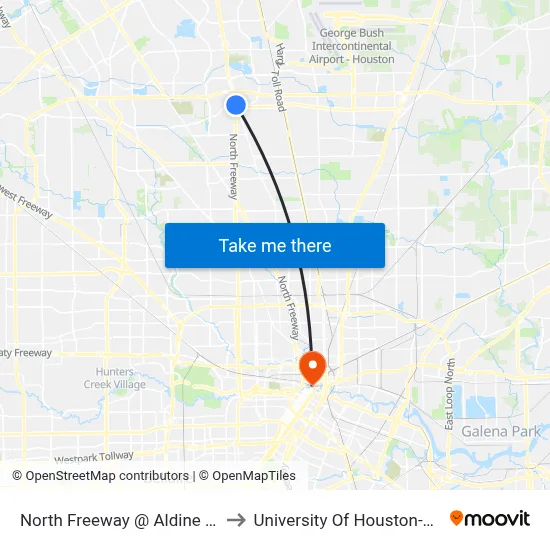 North Freeway @ Aldine Bender Rd to University Of Houston-Downtown map