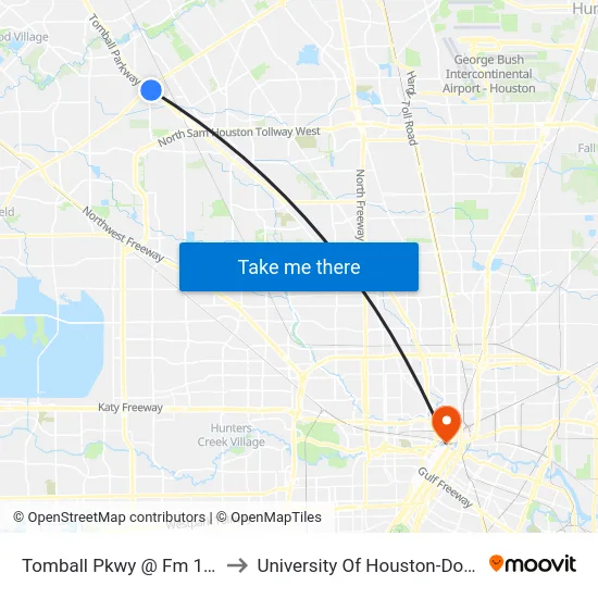 Tomball Pkwy @ Fm 1960 Rd to University Of Houston-Downtown map