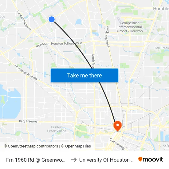 Fm 1960 Rd @ Greenwood Forest Dr to University Of Houston-Downtown map