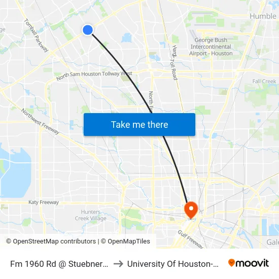 Fm 1960 Rd @ Stuebner Airline Dr to University Of Houston-Downtown map