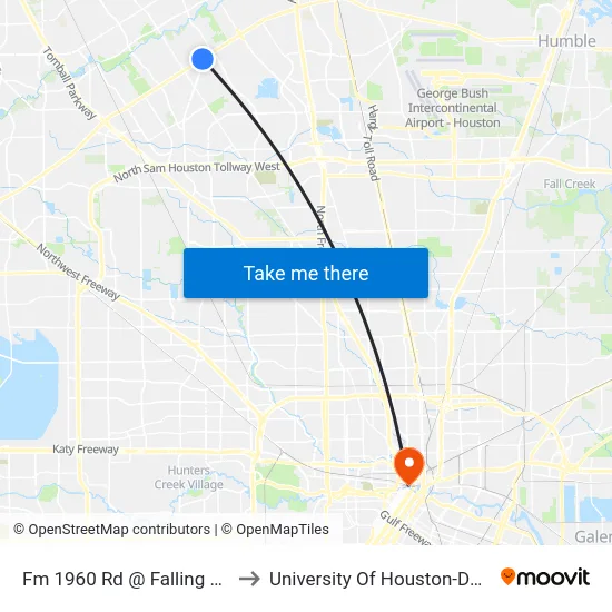 Fm 1960 Rd @ Falling Creek Dr to University Of Houston-Downtown map