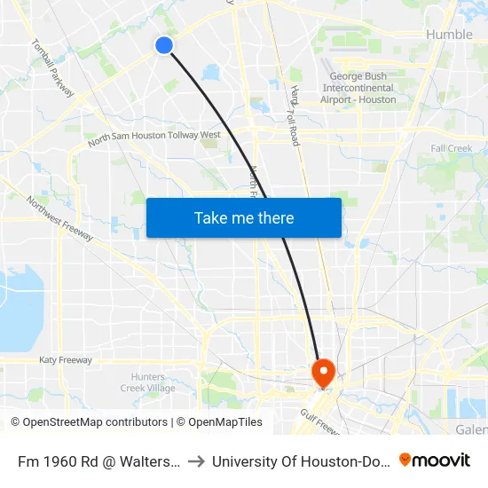 Fm 1960 Rd @ Walters Rd MB to University Of Houston-Downtown map