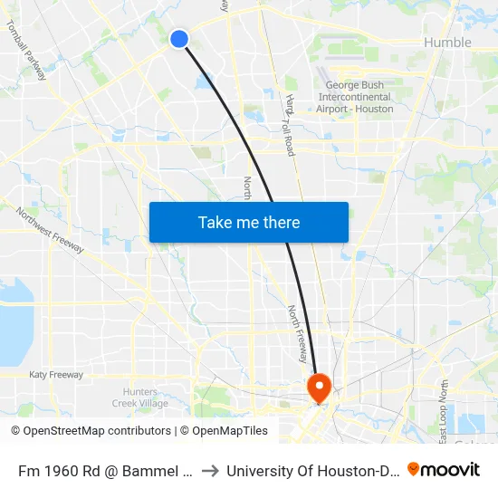 Fm 1960 Rd @ Bammel Village Dr to University Of Houston-Downtown map