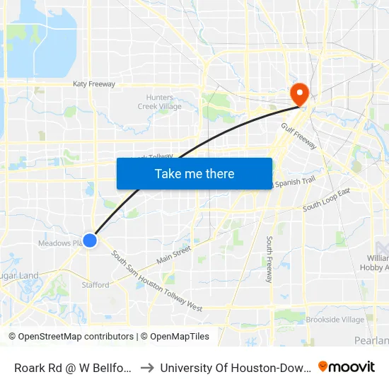 Roark Rd @ W Bellfort Ave to University Of Houston-Downtown map