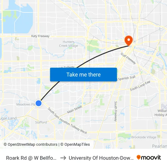 Roark Rd @ W Bellfort Ave to University Of Houston-Downtown map
