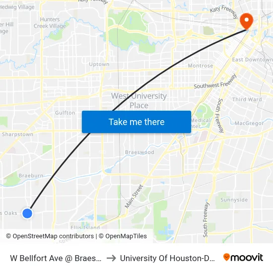 W Bellfort Ave @ Braesridge Dr to University Of Houston-Downtown map