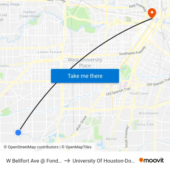 W Bellfort Ave @ Fondren Rd to University Of Houston-Downtown map