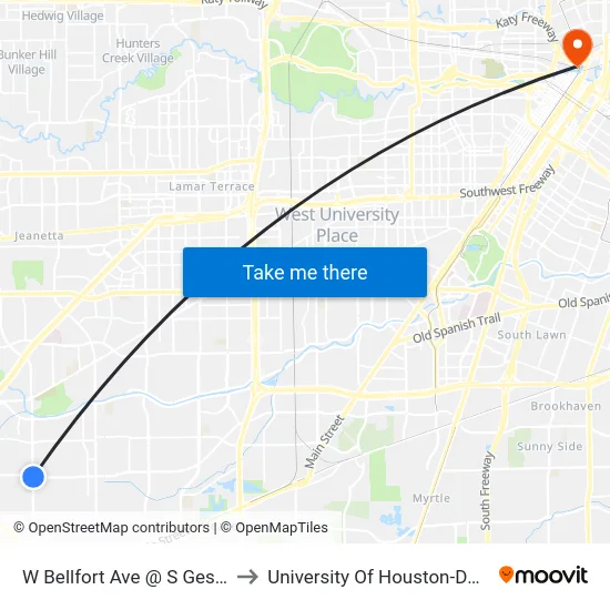 W Bellfort Ave @ S Gessner Rd to University Of Houston-Downtown map