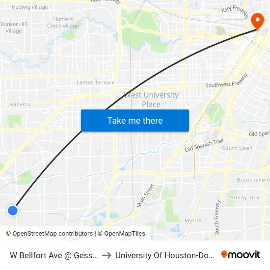 W Bellfort Ave @ Gessner Rd to University Of Houston-Downtown map